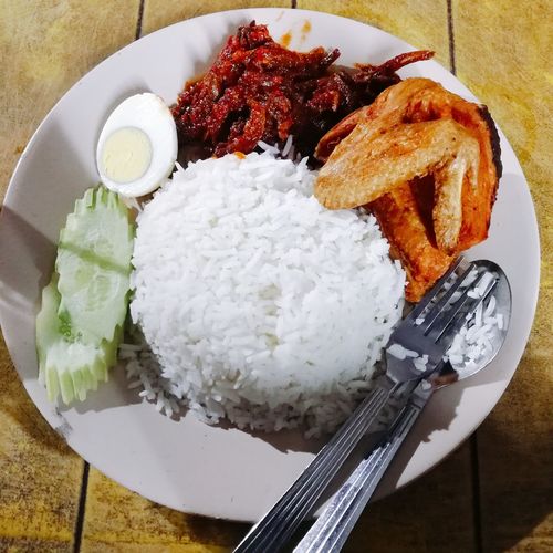 High angle view of meal served in plate
