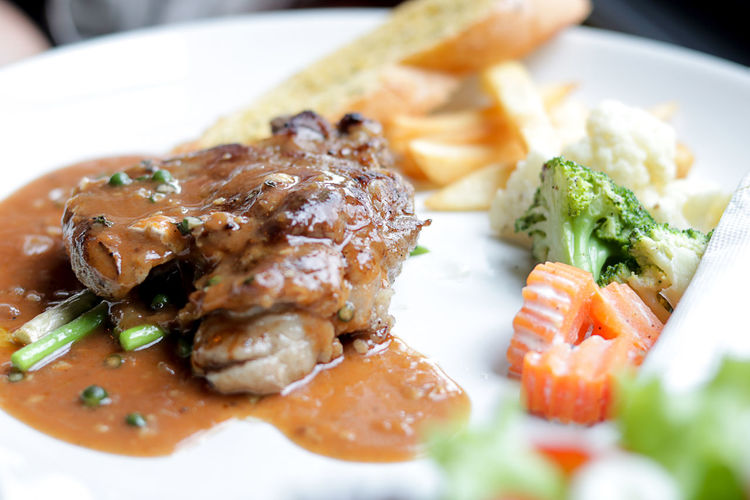 Close-up of meal served in plate