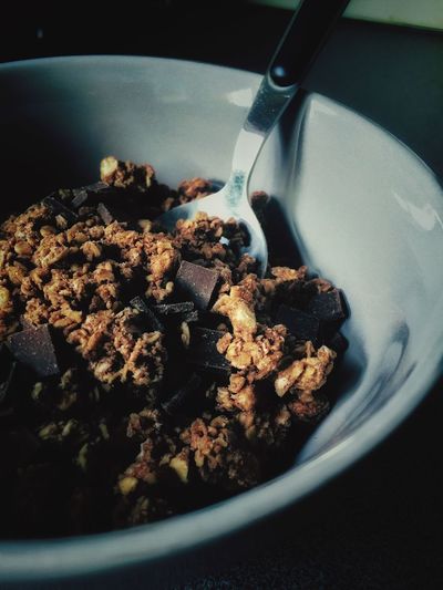 Close-up of chocolate muesli in bowl