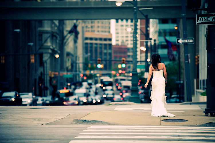 Woman on street in city