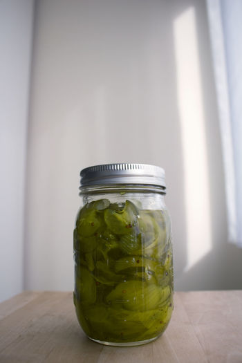 Close-up of mint in jar