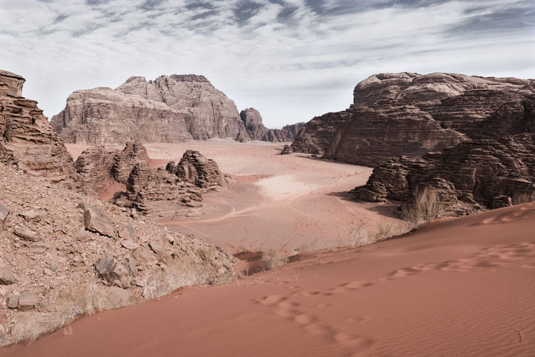 Rock formations in desert against sky