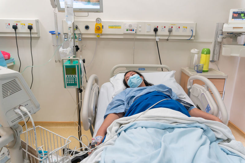 High angle view of bed in hospital