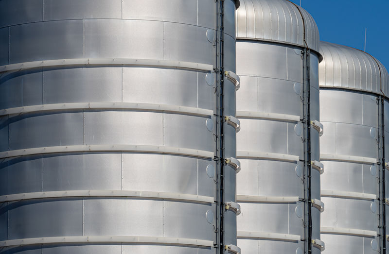 Low angle view of storage tank