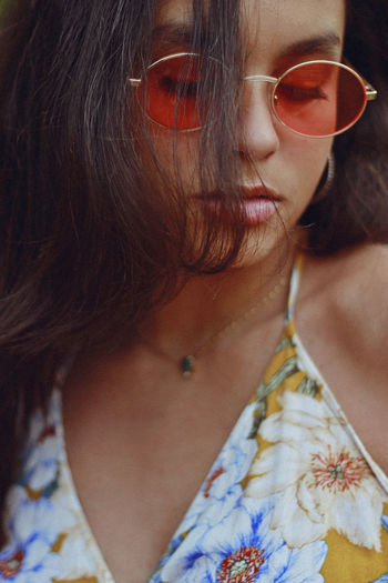 Summer, 2018 Fashion Summertime Adult Beautiful Woman Beauty Close-up Editorial Fashion Floral Pattern Focus On Foreground Front View Glasses Hair Hairstyle Headshot Indoors Leisure Activity Lifestyles One Person Real People Summer Sunglasses Women Young Adult Young Women The Portraitist - 2018 EyeEm Awards