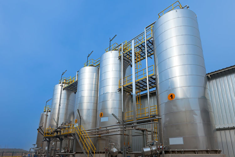 View of silos with chemicals for the food industry