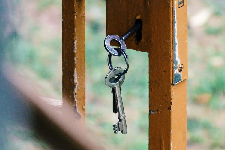 Close-up of key against blurred background
