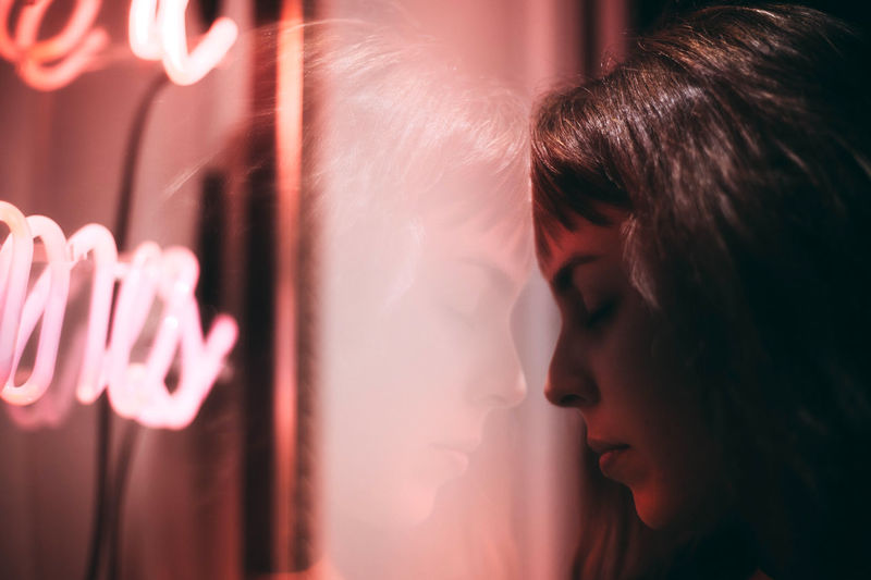 Night Lights Nightphotography Reflection Woman Childhood Close-up Day Focus On Foreground Indoors Lifestyles Neon Neon Life Night One Person People Real People Women Young Adult Young Women