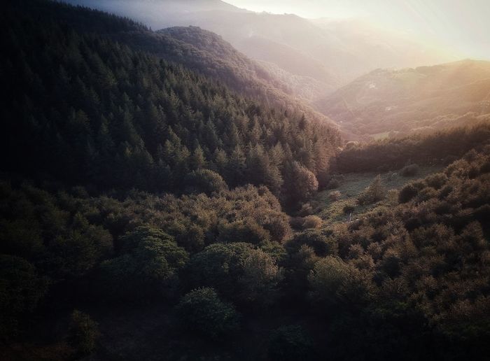 High angle view of mountains during sunset