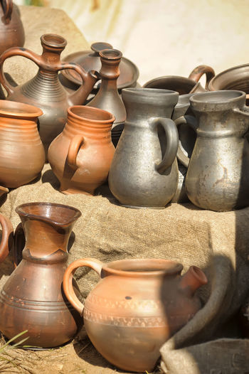 Potteries for sale in market stall