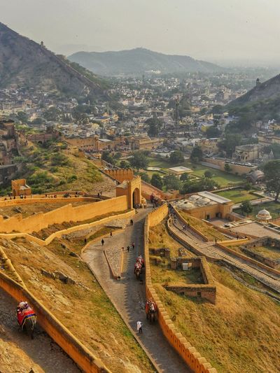 High angle view of town from amber fort