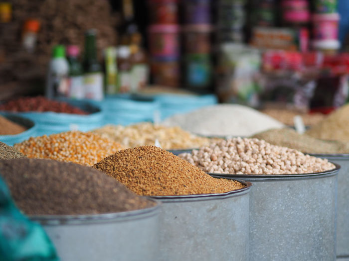 Various grains for sale at market