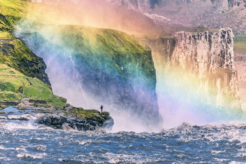 Rainbow over gullfoss waterfall, iceland