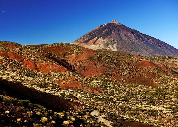 Scenic view of el teide national park against clear blue sky