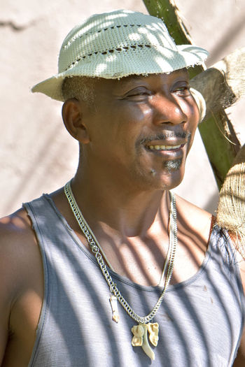Portrait of smiling man wearing hat