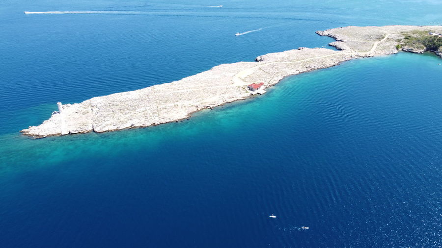 High angle view of rocks on beach in silo croatia drone is so cool
