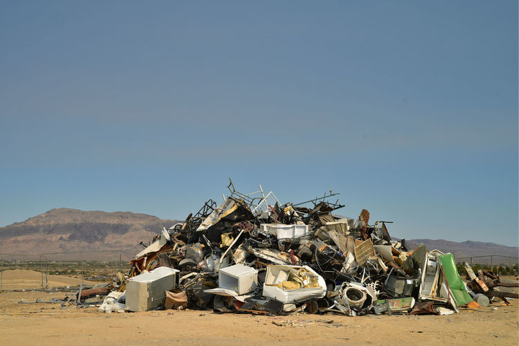 Landfill junkyard pile of debris in mojave desert town of pahrump, nevada, usa
