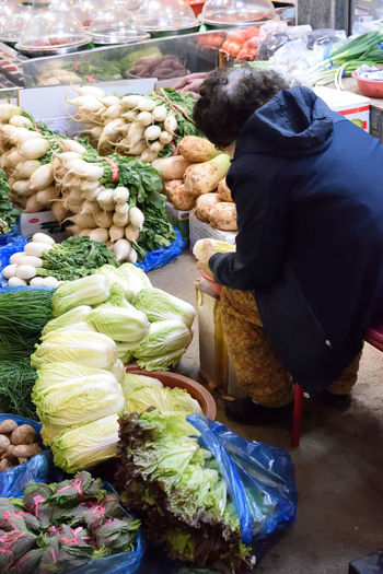 View of vegetables for sale at market stall