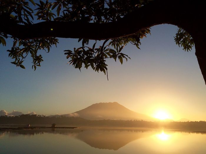 Scenic reflection of mountains in calm lake