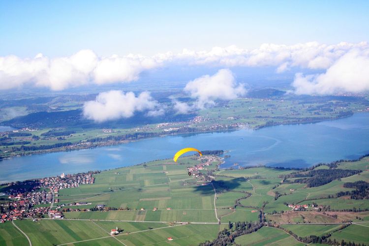Aerial view of paraglider over sea