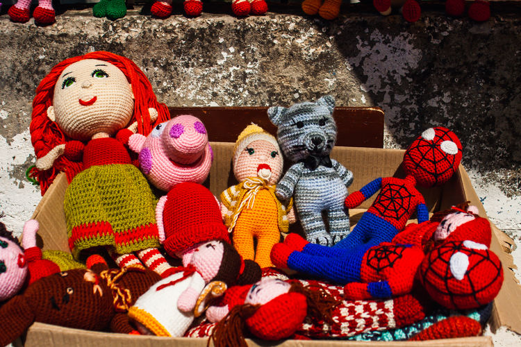 High angle view of stuffed toy