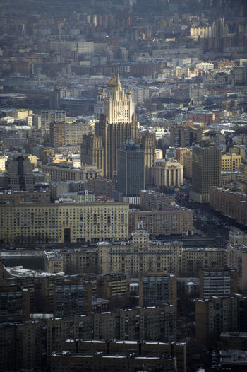 High angle view of buildings in city