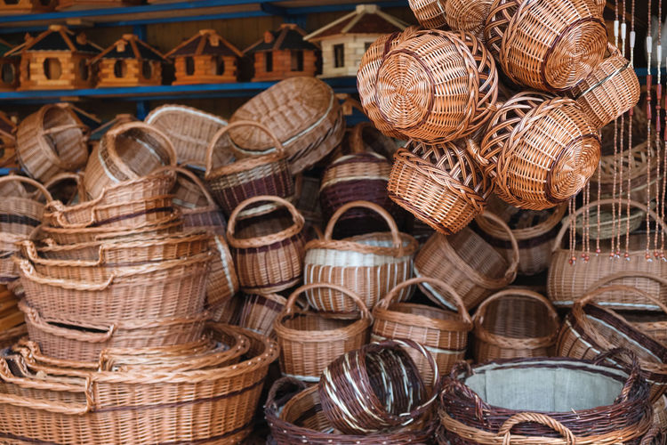 Traditional handmade easter baskets in street shop