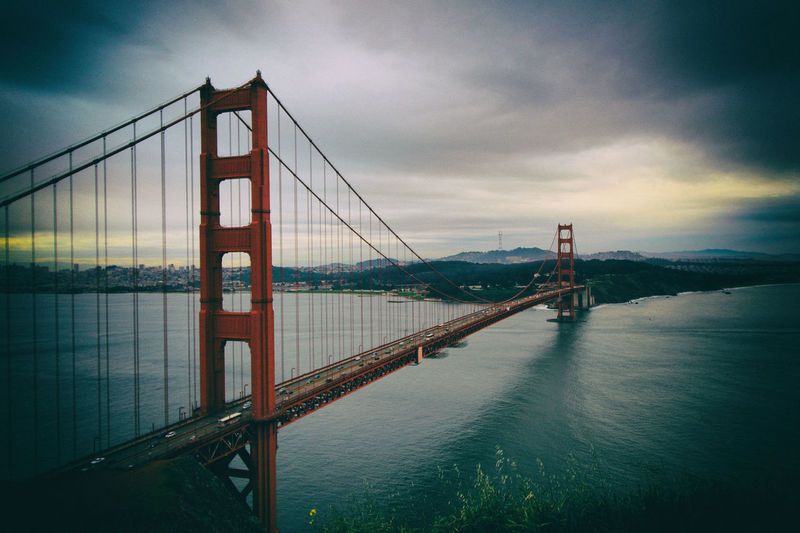 View of golden gate bridge against cloudy sky