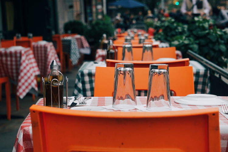 Glasses on table at cafe