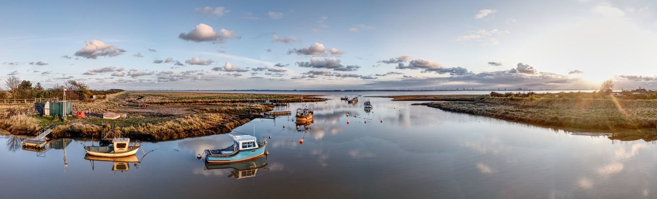 30mpx sunset panoramic of the harbour at stone creek, sunk island, east yorkshire