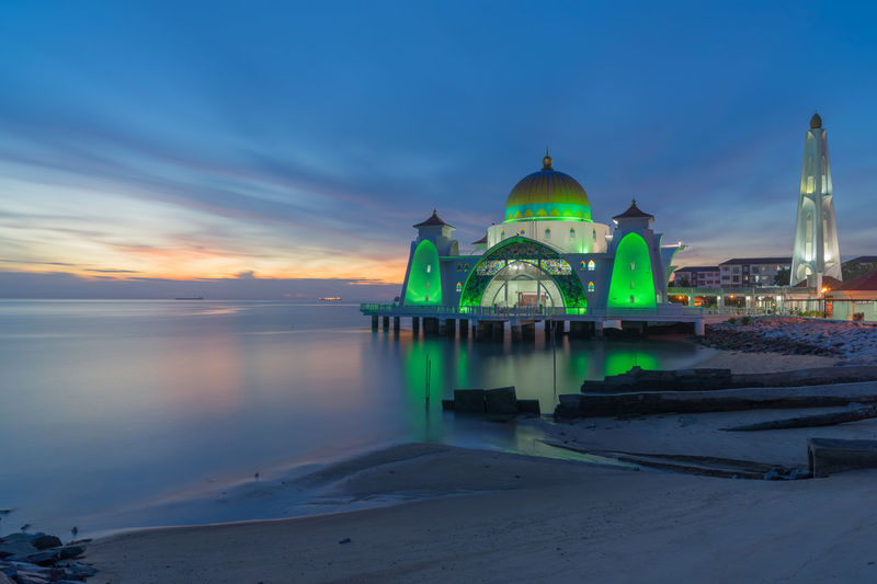 View of selat malacca mosque at sunset