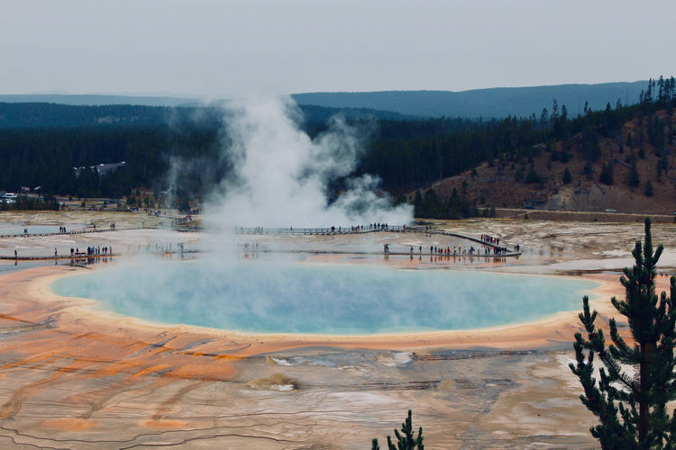 Scenic view of hot spring at yellowstone national park