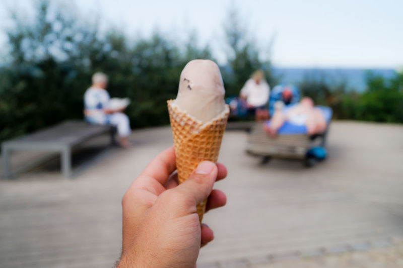 Close-up of hand holding ice cream cone