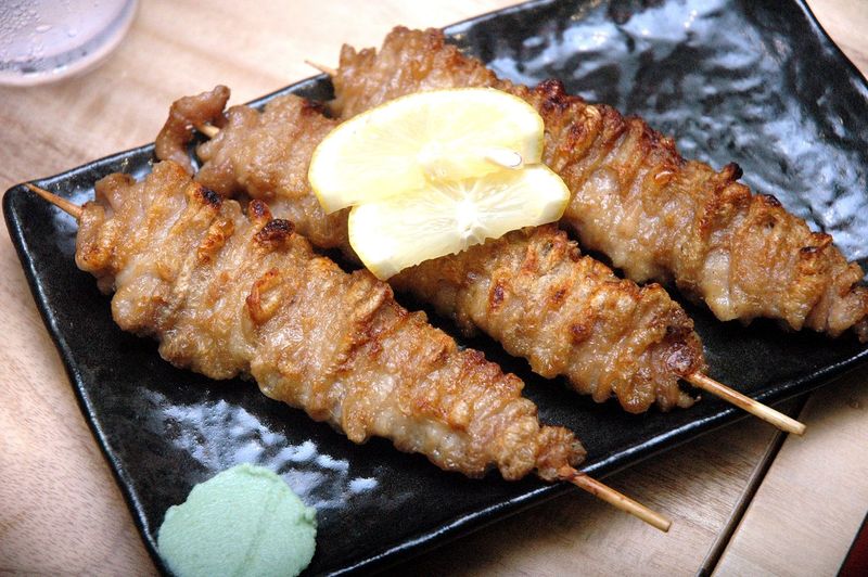 High angle view of yakitori in plate