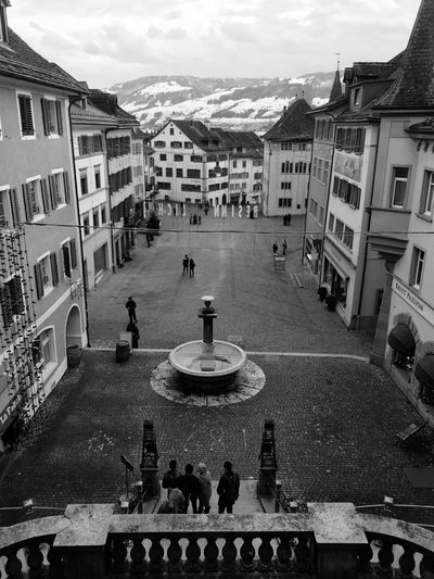 High angle view of buildings in town
