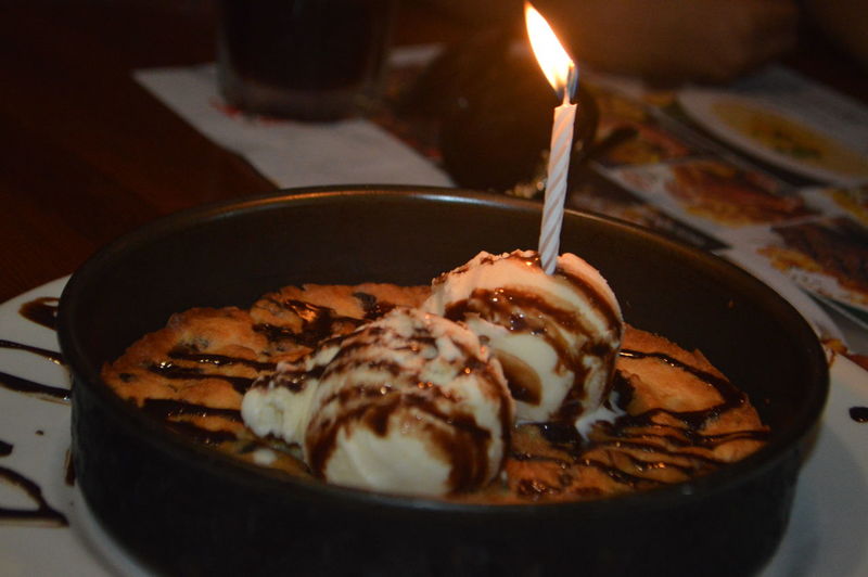 Close-up of candle on dessert