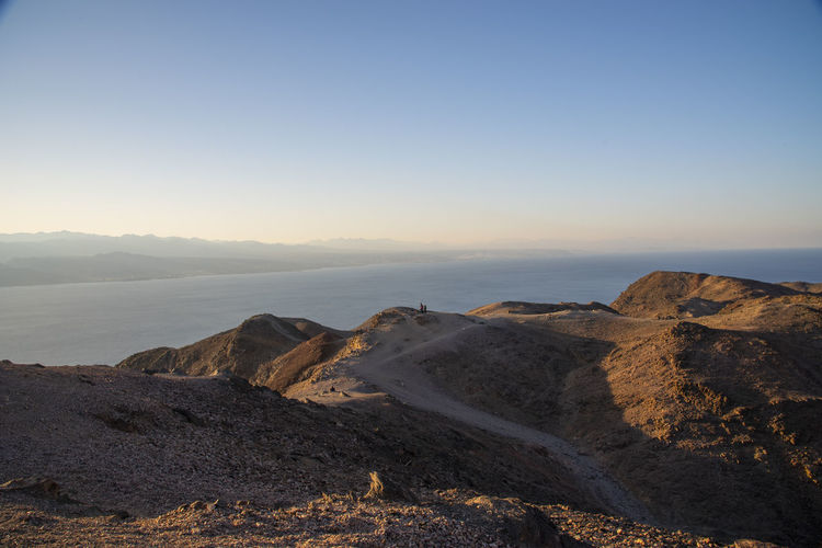 Arid desert mountains against the backdrop of the red sea. shlomo mountain, eilat israel