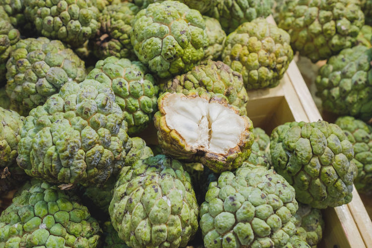 Close-up of custard apple fruits for sale in market