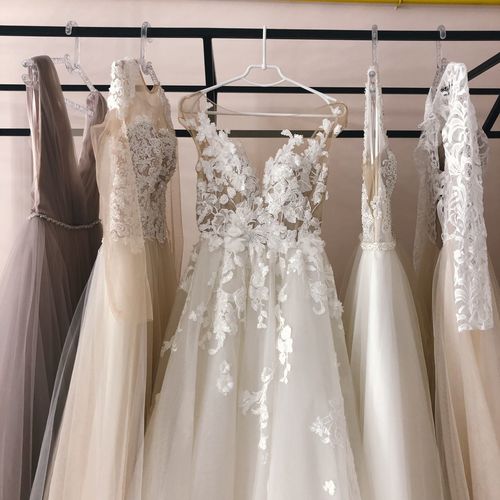 Clothes hanging on white store