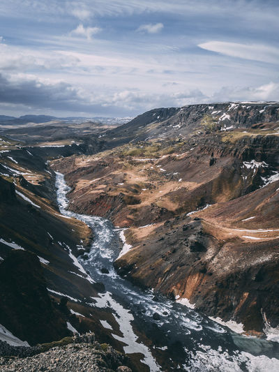 Aerial view of landscape against sky during winter