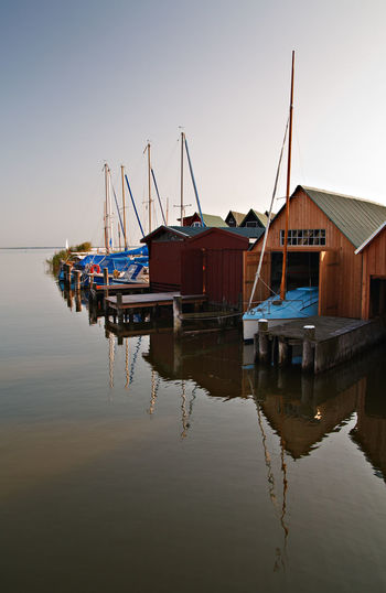 Boathouses on a lake