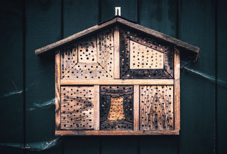 Close-up of a bee hotel