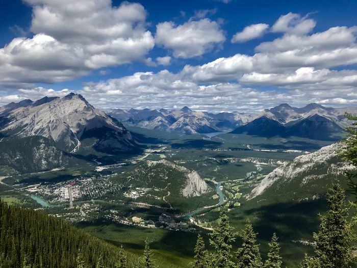 Scenic view of mountains against cloudy sky
