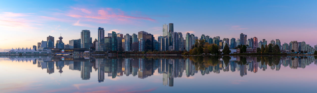 Panoramic view of buildings against sky during sunset