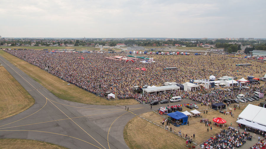 Aerial view of crowd gathered for radom air show