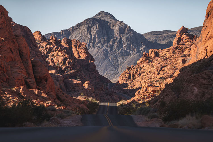 Scenic view of mountains against sky in valley of fire