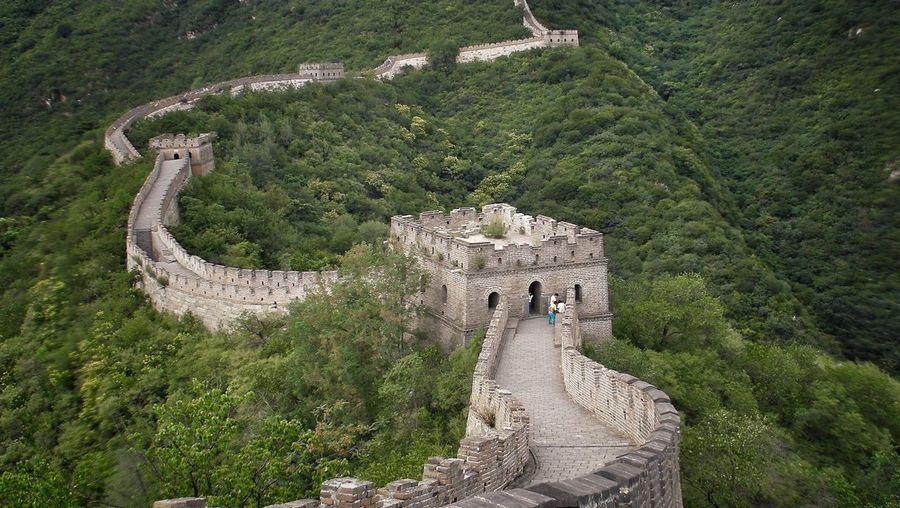 High angle view of great wall of china