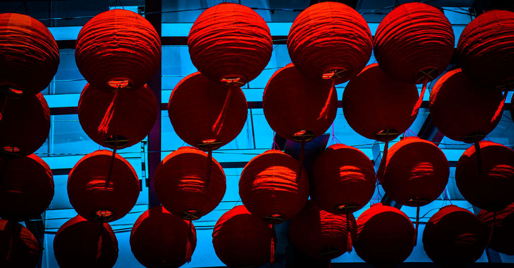 Low angle view of lanterns hanging