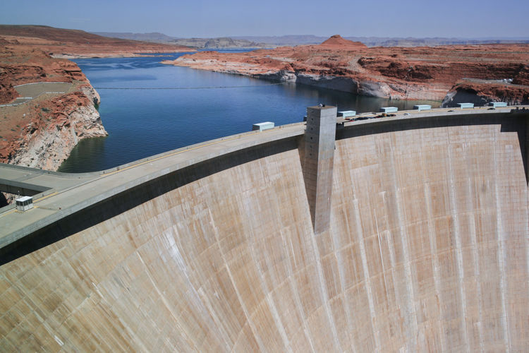 High angle view of dam and river