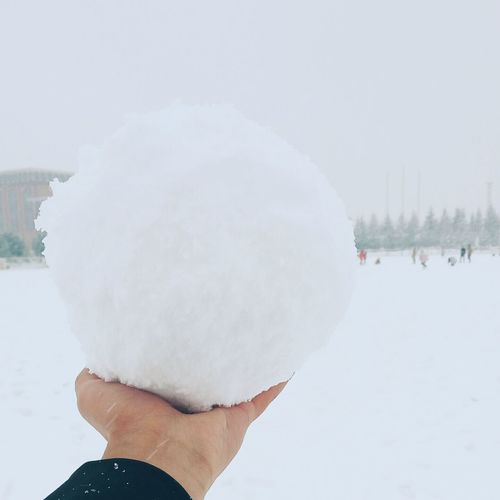 Close-up of hand holding snowball